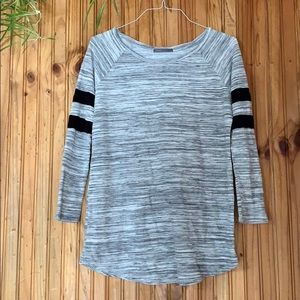 Sporty grey / black arm stripe tunic sweater shirt